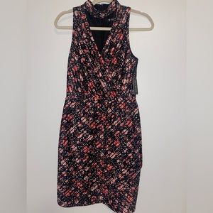 GUESS- High Neck Cut Out Floral Polka Dot Dress (Size 6)